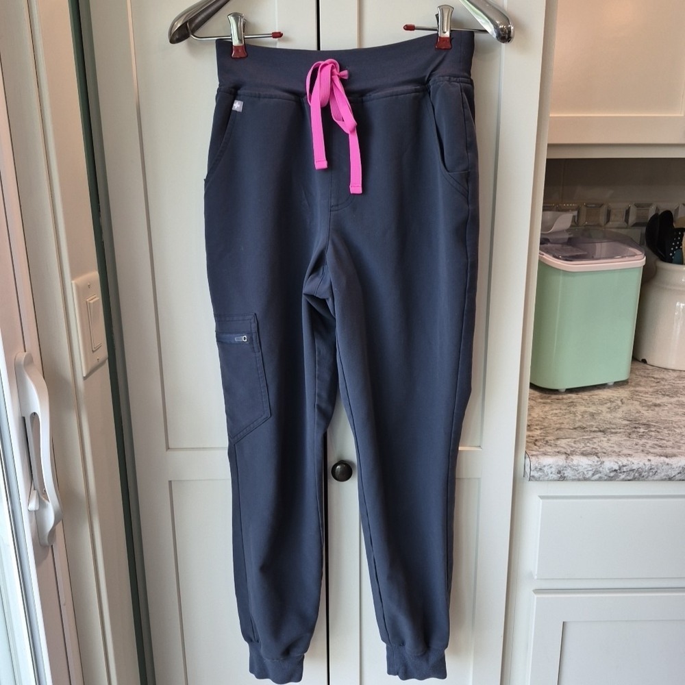 Figs Navy Track Joggers with Pink Drawstring